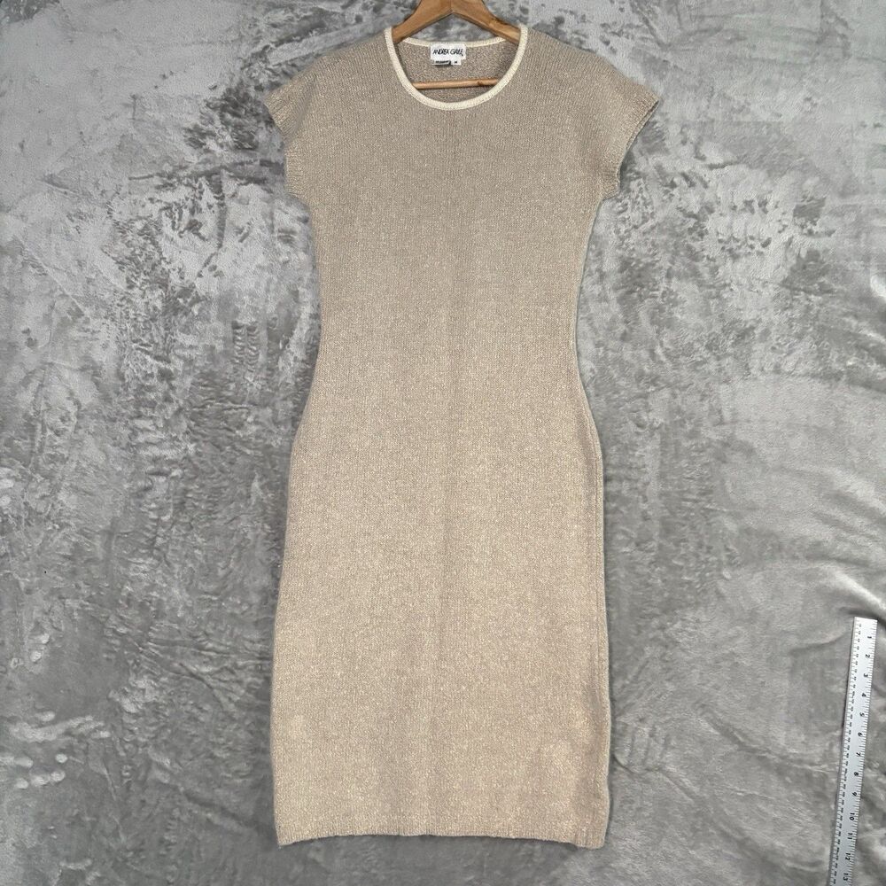 Andrea Gayle Vintage Silk Angora Knit Sweater Dress Women M Beige Shoulder Pads